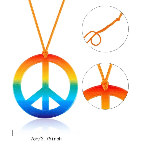 3-delers hippiekostymesett med regnbue-fredstegn-kjede, blomsterkronehodebånd og hippiesolbriller, 60-talls-70-tallsdressingstilbehør