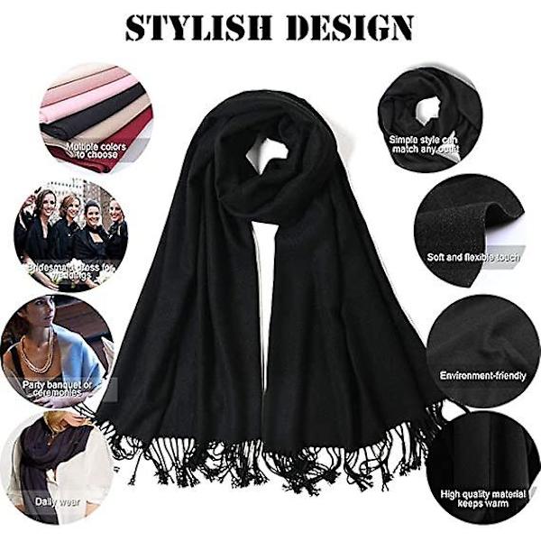 Vinterscarf för kvinnor, Cashmere Feel Pashmina Sjal Wraps Mjuk Varm filt Halsdukar black