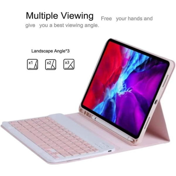 Bluetooth-tastaturveske for Ipad Avtakbart slankt deksel Innebygd blyantholder pink 10.2 inch