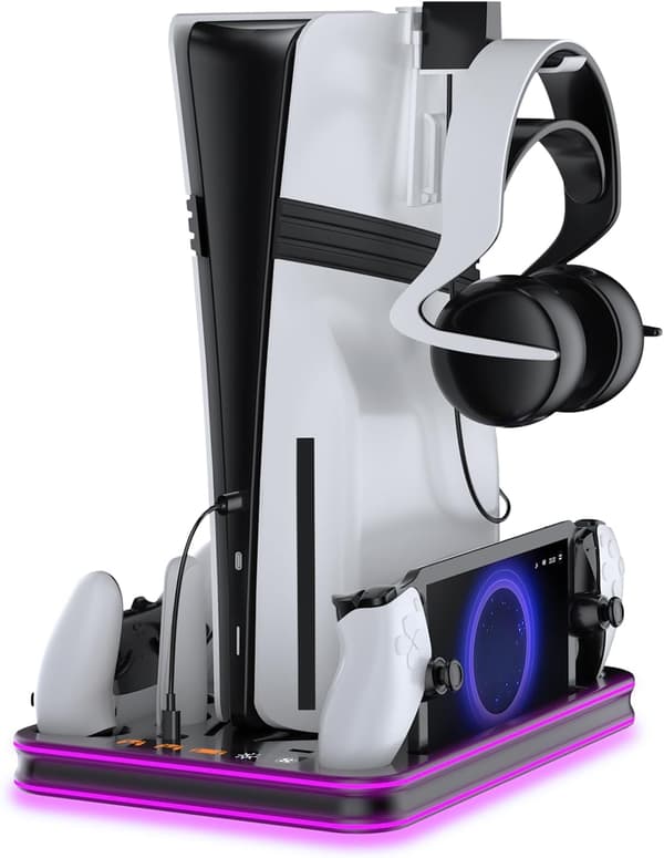 Køleventilator - Med 3-niveau kølestation og RGB-controller ladestation til PS5 Pro/Slim/PS5 (sort)