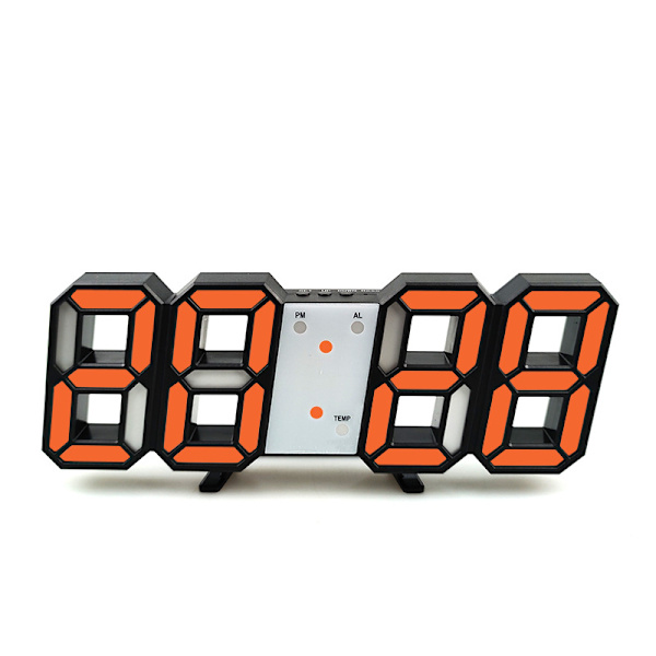 3D stor väggklocka LED digitala USB elektroniska klockor på väggen självlysande väckarklocka Bordsklocka Desktop Heminredning orange