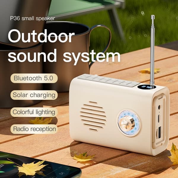 Bluetooth-højttaler med radiofunktion, solopladning og LED-blitz (blå)