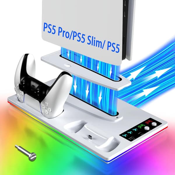 Kjølevifte - Kontroller Ladestasjon For Ps5 Slim Konsoll Disk/Digital (Hvit)