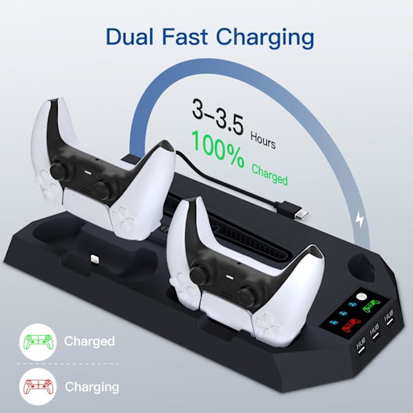 Køleventilator - Med dobbelt ladestation til Playstation 5 Pro/Slim (Sort)