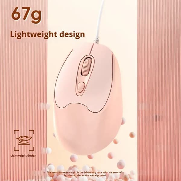 Kablet mus, 800-1200-1600DPI, USB-kabel (rosa)