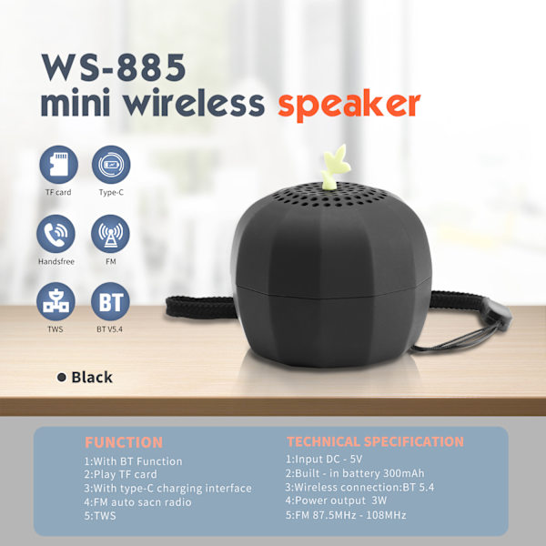 Bluetooth-kaiutin Ws-885 3W (musta)