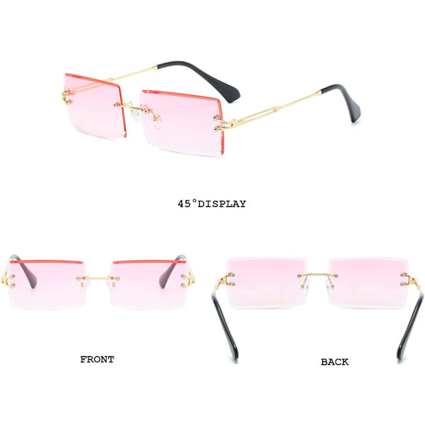 Båglösa rektangulära solglasögon kompatibla med kvinnor/män Ultralätt metallbåge Glasögon Mode fyrkantiga Uv400 glasögon unisex Pink