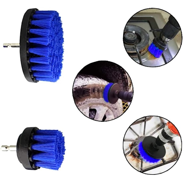 Elektrisk plastrengöringsborr nylonborste 3-pack, 2'/3,5'/4' (Blå)