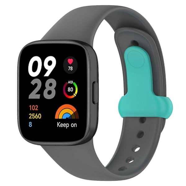 Rem til Xiaomi Redmi Watch 3 - Blød silikone rem med knapspænde Dark Grey Cyan B Xiaomi Redmi Watch 3