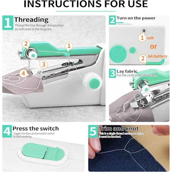 Bärbar Mini Symaskin för DIY, Kläder, Denim, Gardiner, Läder (BLÅ,M)