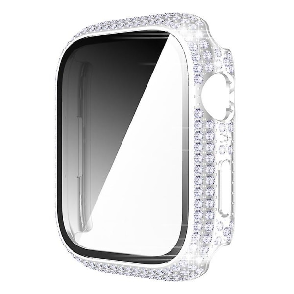 Cover till Apple Watch Case 45 mm 41 mm 40 mm 44 mm Tillbehör Diamantskärmskydd härdat glas Iwatch Series 7 3 4 8 5 6 Se 38mm series 321 silver