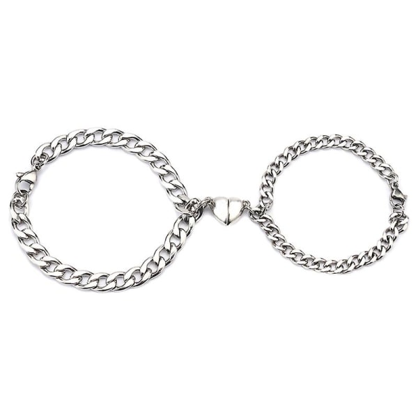 2 stk Magnet Lovers Armbånd For Par Sølv Hjerte Charm Anheng Armbånd B