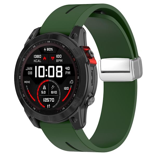 Hopeinen solki silikoniranneke 26mm ranneke Garmin Tactix 7 Pro / Fenix 7x/6x/6x Pro/5x Plus Army Green Black