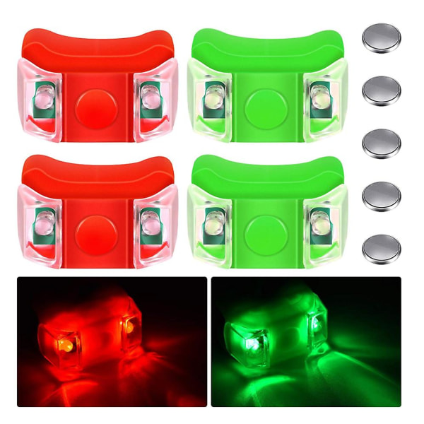 4 deler båtbauglys røde og grønne LED-båtnavigasjonslys med 5 deler knappebatterier for båtkajakkpontong (rød)