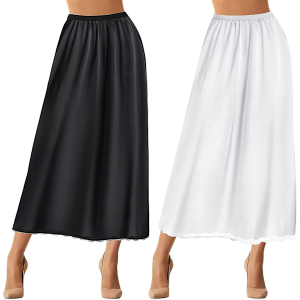 2 stykker Halv Slip Blonde Lang Undernederdel Kvinder Satin Halv Slip Halv Slips Til Under Kjoler Slip