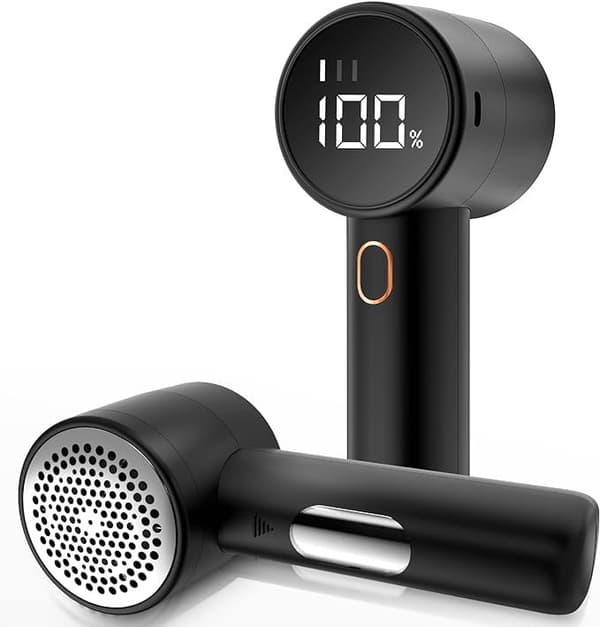 Genopladelig fnugfjerner - Med 3 hastigheder, 6 blade, digitalt LED-display (sort)
