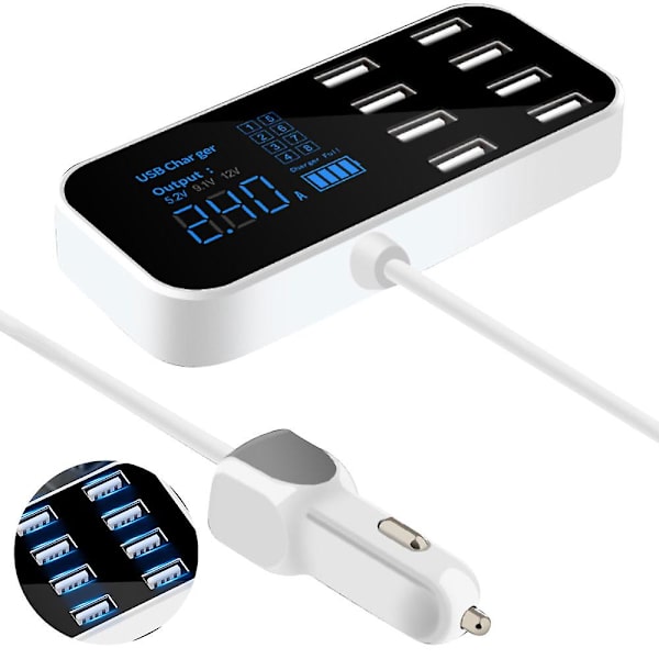 Pika-autolaturi 8-porttinen multi USB LCD-näyttö puhelinlaturi 12v akkulaturi USB keskitin