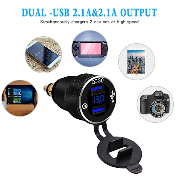 Qc3.0 Dubbel USB-laddare Sockeladapter Spänning LED Voltmeter För Bil Motorcykel