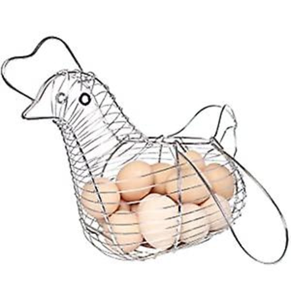 Enkel och snygg äggkorg i krom ståltråd med handtag, rymmer 15-20 ägg, medelstor