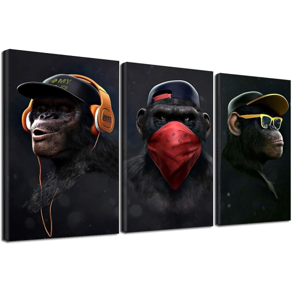 Wise Monkeys Canvas seinätaidevedos Print olohuoneeseen Moderni kodin sisustus 30x50cm 3 kpl