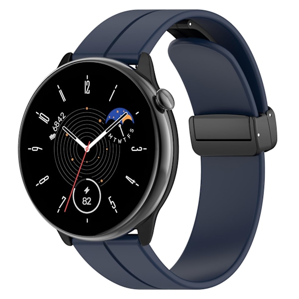 Magnetisk vikbar spänne 20mm silikonarmband klockarmband för Huami Amazfit Gtr Mini/ Gts 4/3/2 / Bip 3 Midnight Blue