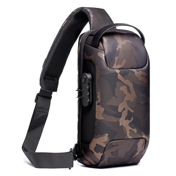 Tyverisikrings-crossbody-taske til mænd med adgangskodelås og USB-opladningssystem Vandtæt Oxford-klud Camouflage