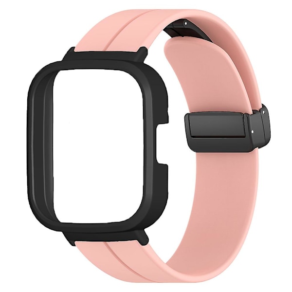 Svart magnetiskt spänne silikon handledsrem för Xiaomi Redmi Watch 3 klockarmband med klockfodral Pink