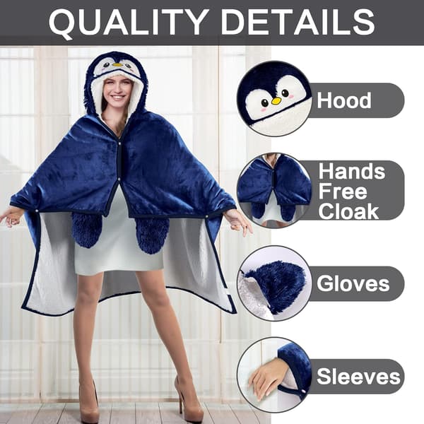 Tæppe Bærbart Hætteklædt Flanel Kast Kappe Dark Blue 152cm*125cm