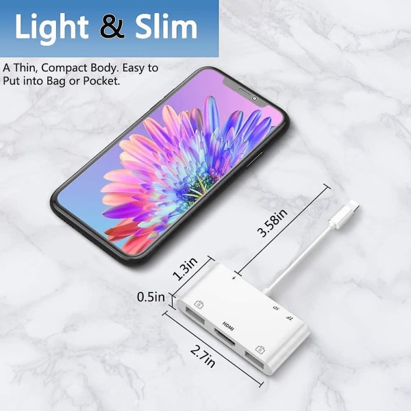 Lightning Hub Ipad-adapter, 6-i-1 Lightning til HDMI digital AV-konverter, Tf- og SD-kortleser, USB-kameraadapter, strømforsyning