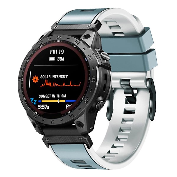 For Garmin Tactix 7 Pro/Tactix Delta udskiftningsarmbånd med hurtigudløser i to farver blød silikone sport urrem Blue    Grayish white