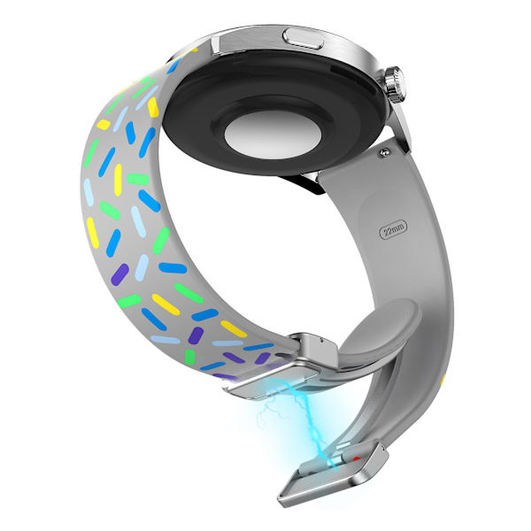 Kuosi silikonirannekkeet Samsung Galaxy Watch6 / Watch6 Classic / Watch 5 Pro / Watch4 Classic -kellolle, 20 mm:n ranneke Grey Rainbow
