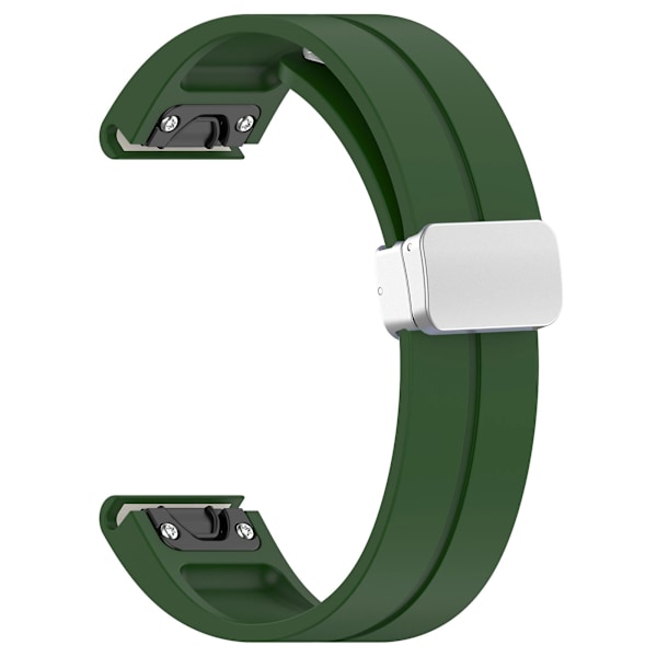 Silikon 26mm Fällbart Silver Spänne Klockarmband För Garmin Fenix 7x/7x Solar/tactix 7 Pro Army Green