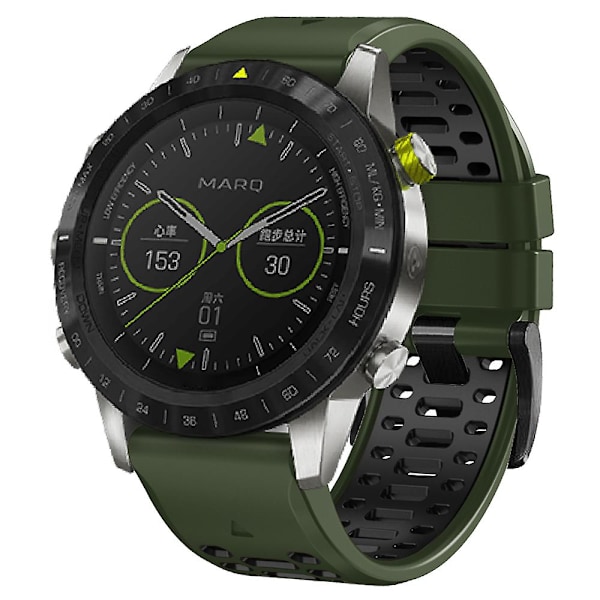For Garmin Fenix 7/ 7 Pro Silikonurrem 22mm Dual Color Band med 3 rader hull Army Green Black