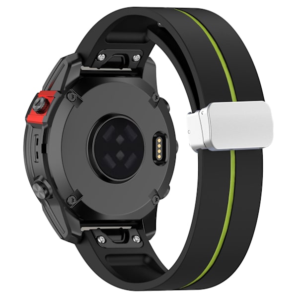 Hopeinen solki silikoniranneke 26mm ranneke Garmin Tactix 7 Pro / Fenix 7x/6x/6x Pro/5x Plus Black Lime