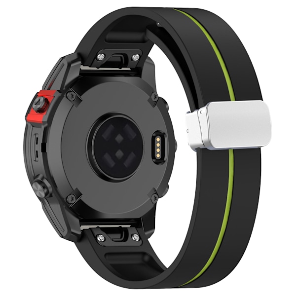 Sølvspænde silikoneurrem 26mm urrem til Garmin Tactix 7 Pro / Fenix 7x/6x/6x Pro/5x Plus Black Lime