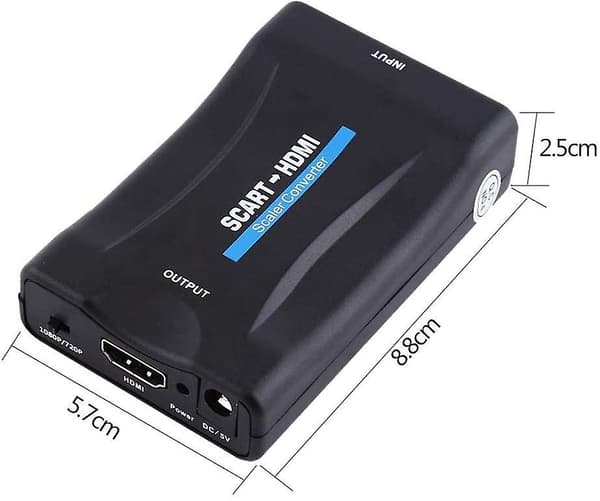 Scart til HDMI-konverter, 1080p Scart til HDMI lydvideoadapter, sort