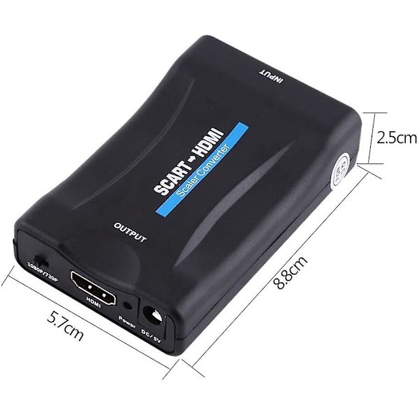 Scart til HDMI-konverter, 1080p Scart til HDMI-lydvideoadapter, svart