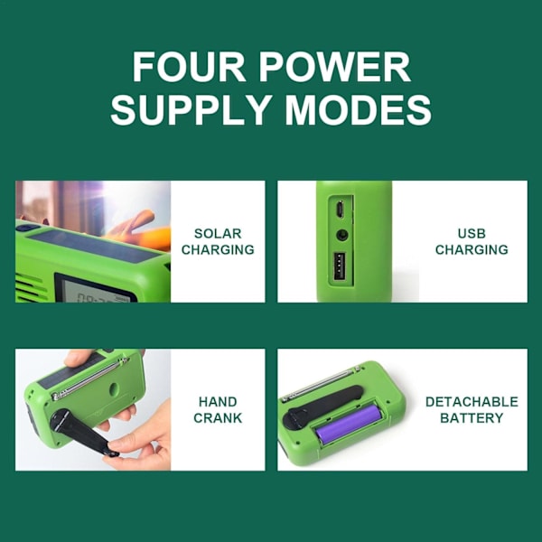 Survival Emergency Radio | AM/FM/WB Portable Weather Solar Hand Crank Radio green
