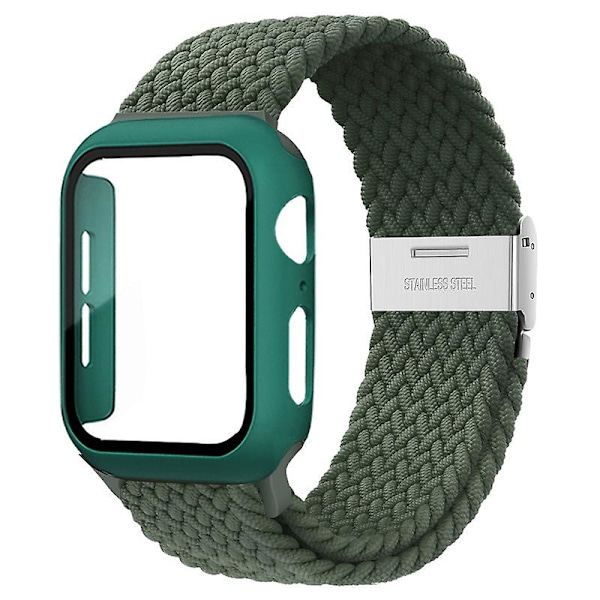 Flätad Solo Loop För Apple Watch Band 44mm 40mm 45mm 41mm 42mm 38mm Case+rem Nylon Elastiskt armband Iwatch Serie 3 5 6 Se 7 8 40mm series 654 se Inverness Green