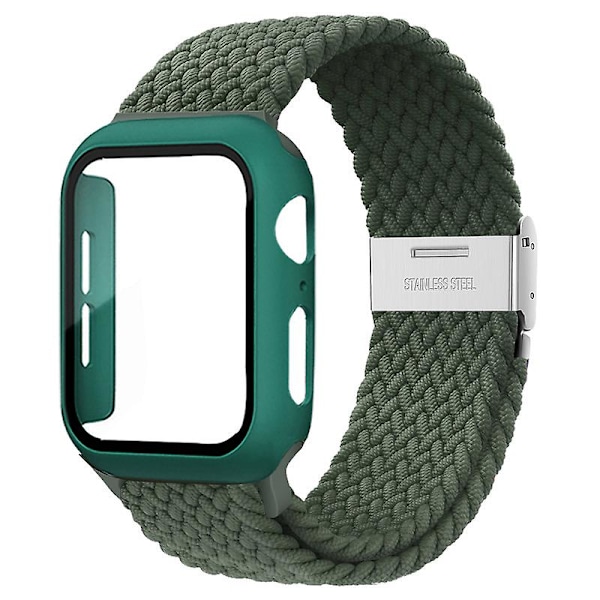 Flätad Solo Loop För Apple Watch Band 44mm 40mm 45mm 41mm 42mm 38mm Case+rem Nylon Elastiskt armband Iwatch Serie 3 5 6 Se 7 8 41mm series 7 8 Inverness Green