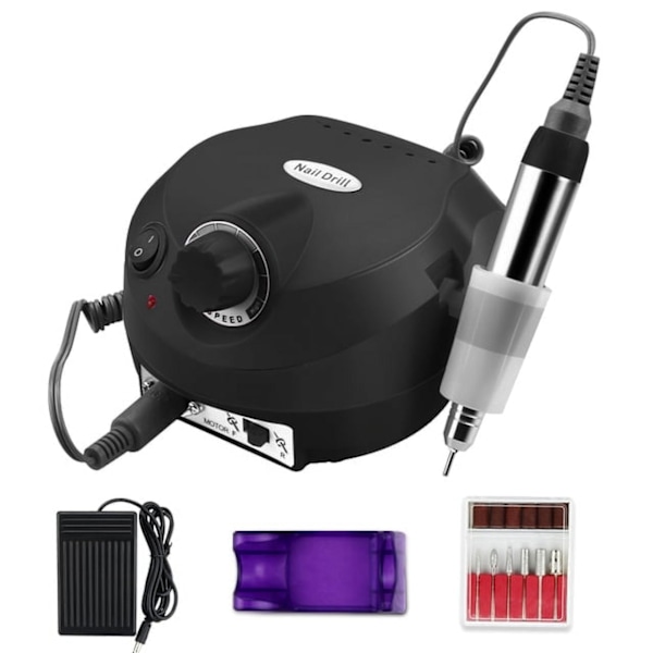 Elektrisk Nagelfil 35000 Varv/Min Elektrisk Nagelfräsmaskin Set - Svart