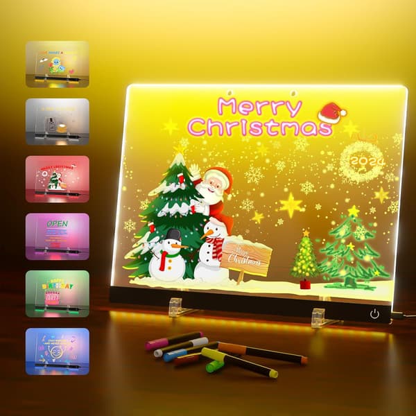 LED-piirustuspöytä lapsille, 7 valotehosteella ja 4 tilalla, sisältää 7 kynää (kosketus, 30 x 20 cm)