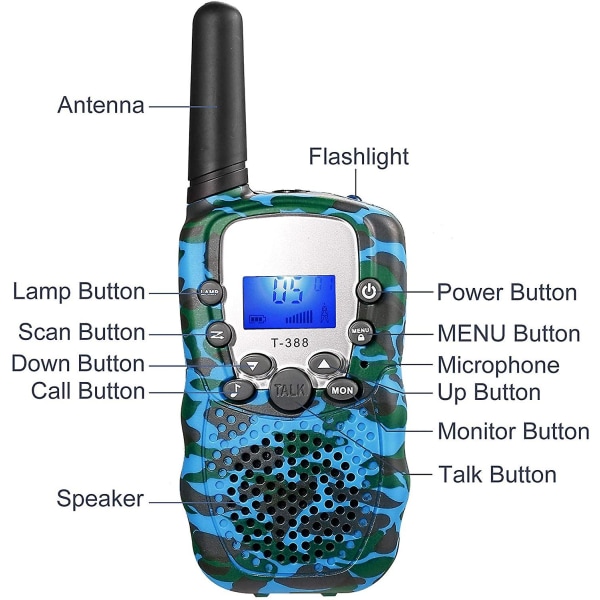 Walkie talkies til børn 3 km lang rækkevidde børn Walky talky håndholdt radio børnelegetøj, langdistance 22 kanaler med lommelygte Udendørs Camping Vandring