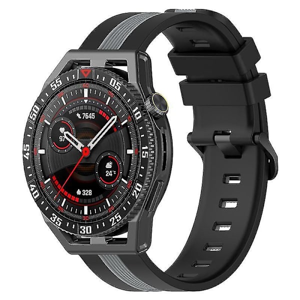 Til Huawei Watch GT 3 42mm/Watch GT Silikone Urrem Bredde 20mm Dobbelt Blød Rem Black Grey B Samsung Galaxy Watch 5