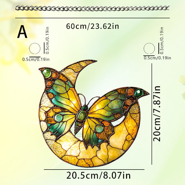 Aurinkokenno - 2D 3-tuumainen akryylinen valonpyydystin - Keltainen perhonen ripustusketjulla