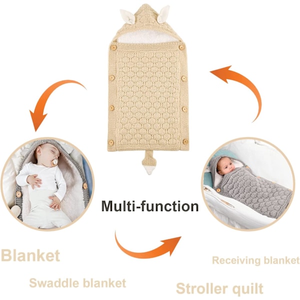 Nyfödd Babyfilt, Kaninöron Kuvert Anti-Spark Sovsäck (Mörkgrå)