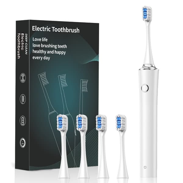 Elektrisk tannbørste - 5 moduser, og 4 børstehoder, dyprensing (hvit)