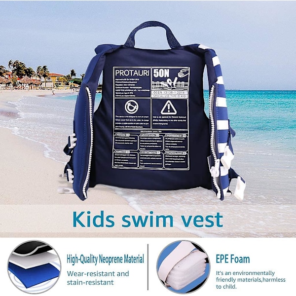 Toddler , flytväst för småbarn, barnväst flytande baddräkt badkläder med justerbar säkerhetsrem för unisex barn, ränder Stripes Deep Blue Small