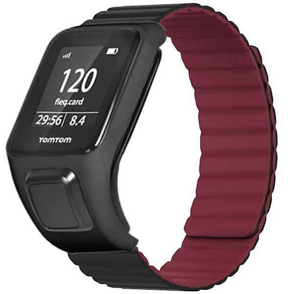 Silikoninen magneettinen ranneke TomTom Runner 2 / 3 / Spark / Adventurer -kellolle, kotelolla Black Wine Red