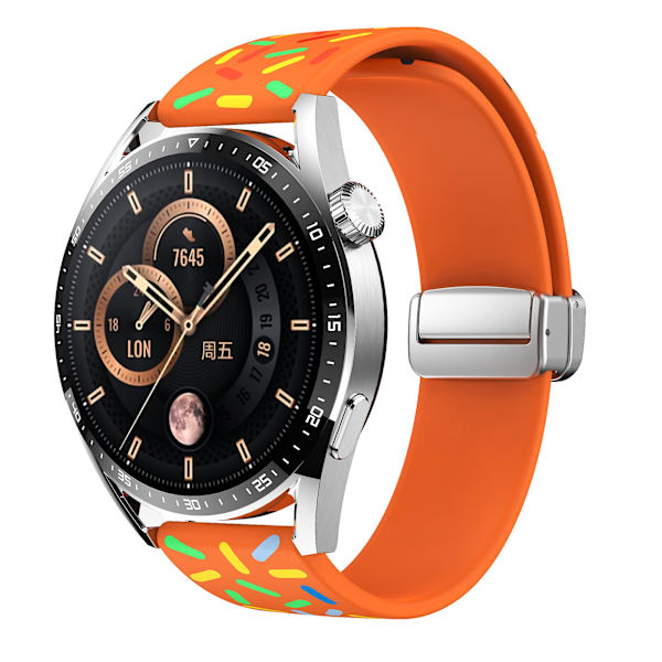 Kuvioitu silikoniranneke Samsung Galaxy Watch6 / Watch6 Classic / Watch 5 Pro / Watch4 Classic -kellolle, 20 mm:n ranneke Orange Rainbow